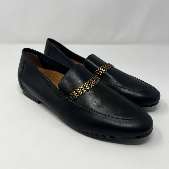 Vionic Shoes - Vionic Charlotte Black Leather Gold Chain Link Loafers Womens Size 9
